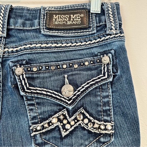 Miss Me Denim Jeans Easy Capri Rolled Adjustable Straight Leg Rhinestones Bling - Picture 9 of 16